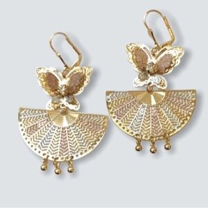 Butterflies tricolor chandelier earrings 18k of gold plated